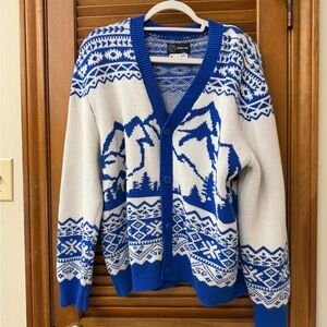 Original Use Blue and White Mountain Cardigan